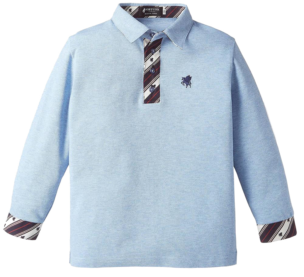 Kid's 100% Organic Cotton Long Sleeve Polo Shirt -13. Miracle Pegasus Design Made in Japan FORTUNA Tokyo