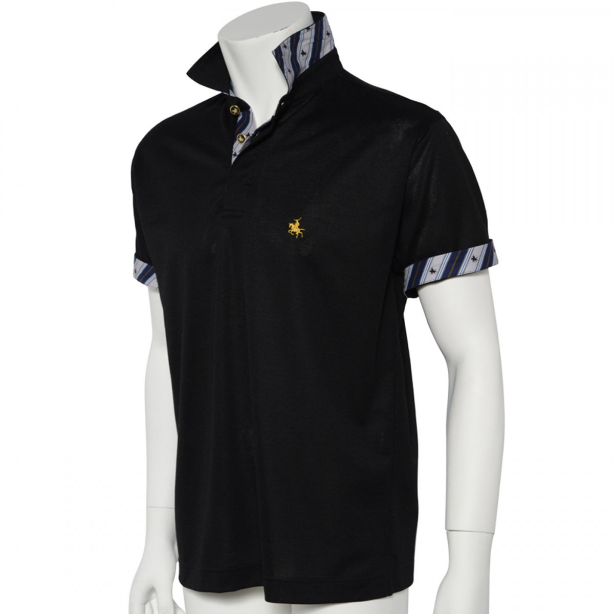 Men’s Short Sleeve Sports Polo Shirt -19. MASAMUNE Date Quick Dry Black Made in Japan FORTUNA Tokyo