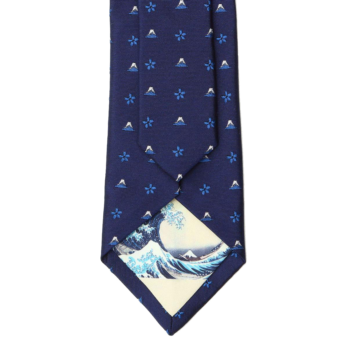 Men’s Jacquard Woven 100% Kyoto Silk Tie -18. Hokusai Mt. Fuji Cherry Blossoms Pattern Made in Japan FORTUNA Tokyo