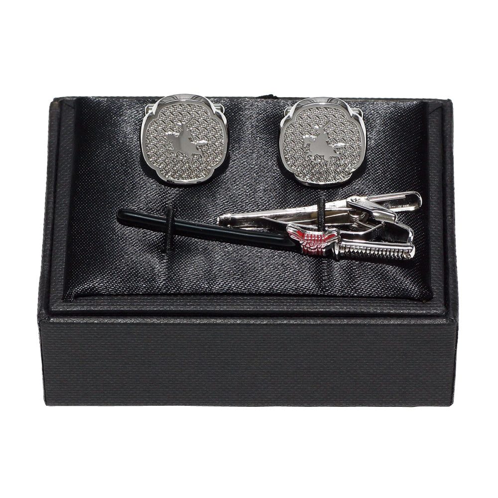 Men’s Tie Clip Cuffs Gift Set -19. MASAMUNE Date Japanese Sword Design Made in Japan Black Silver FORTUNA Tokyo