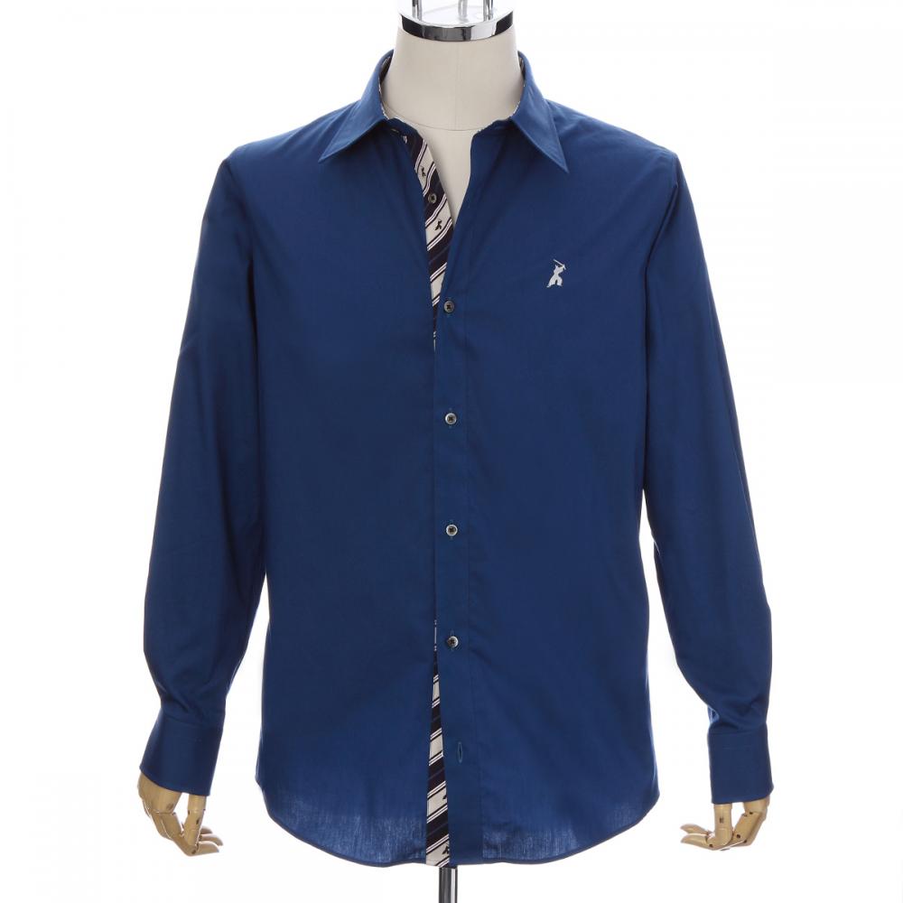 Men’s Long Sleeve Regular Fit Cotton Broadcloth Dress Shirt -16. Samurai Blue Made in Japan FORTUNA Tokyo