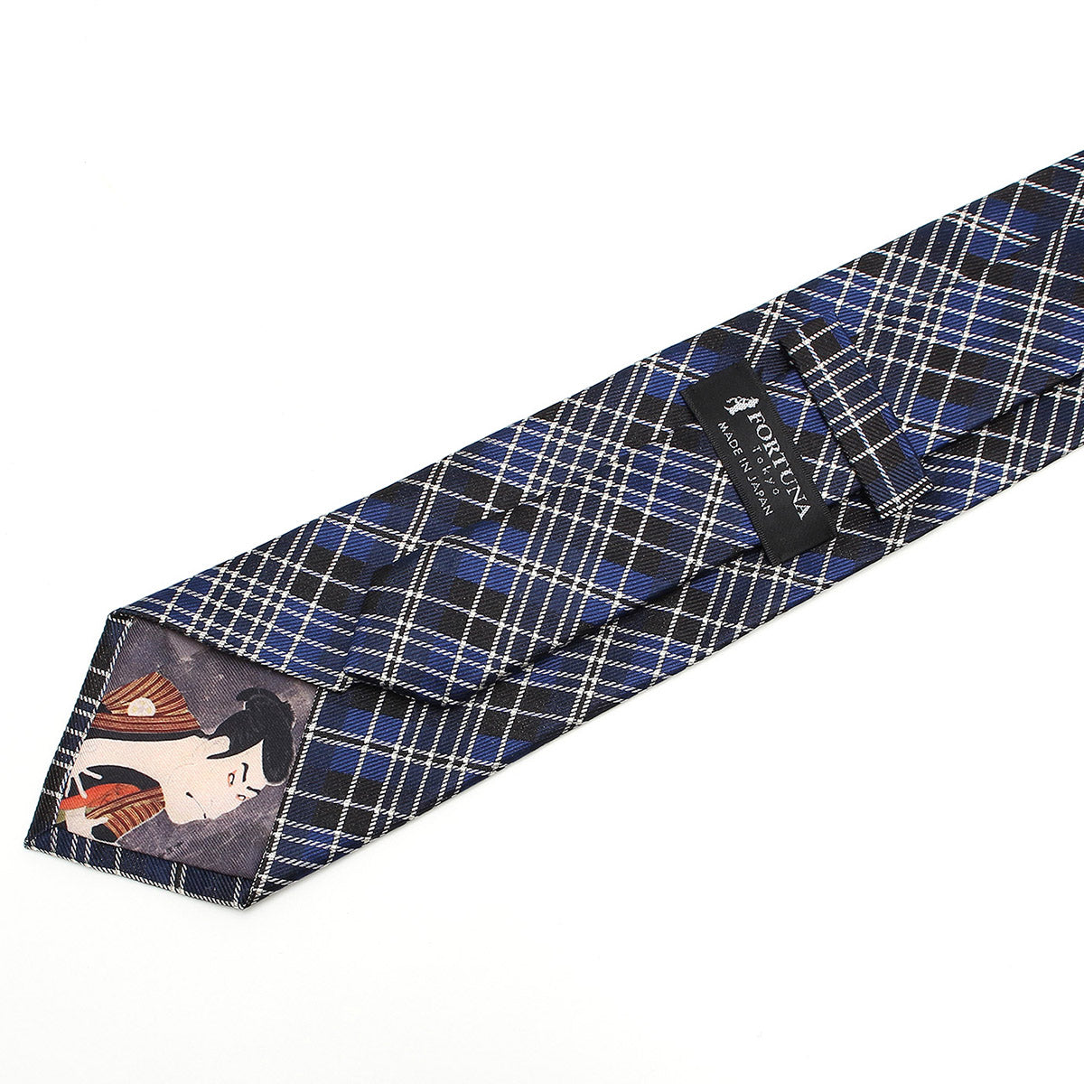 Men’s Jacquard Woven 100% Nishijin Kyoto Silk Tie -20.UKIYOE British Check Pattern Made in Japan FORTUNA Tokyo