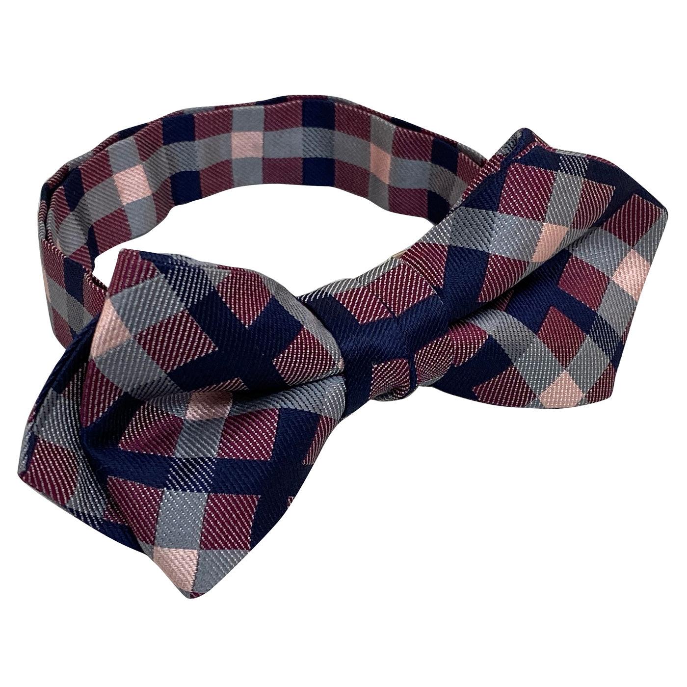 Men’s Pre-Tied Adjustable Bow Tie Silk 22. Revival Checkered Plaid Pattern Made in Japan FORTUNA Tokyo