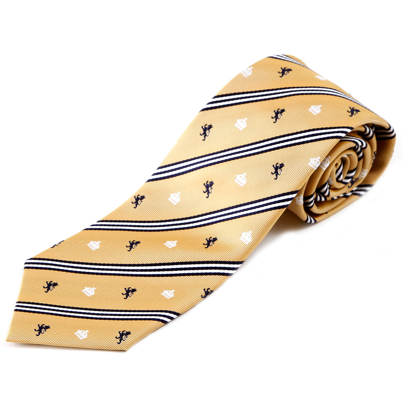 Men’s Jacquard Woven 100% Nishijin Kyoto Silk Tie -08. King Lion Crown Striped Pattern Made in Japan FORTUNA Tokyo