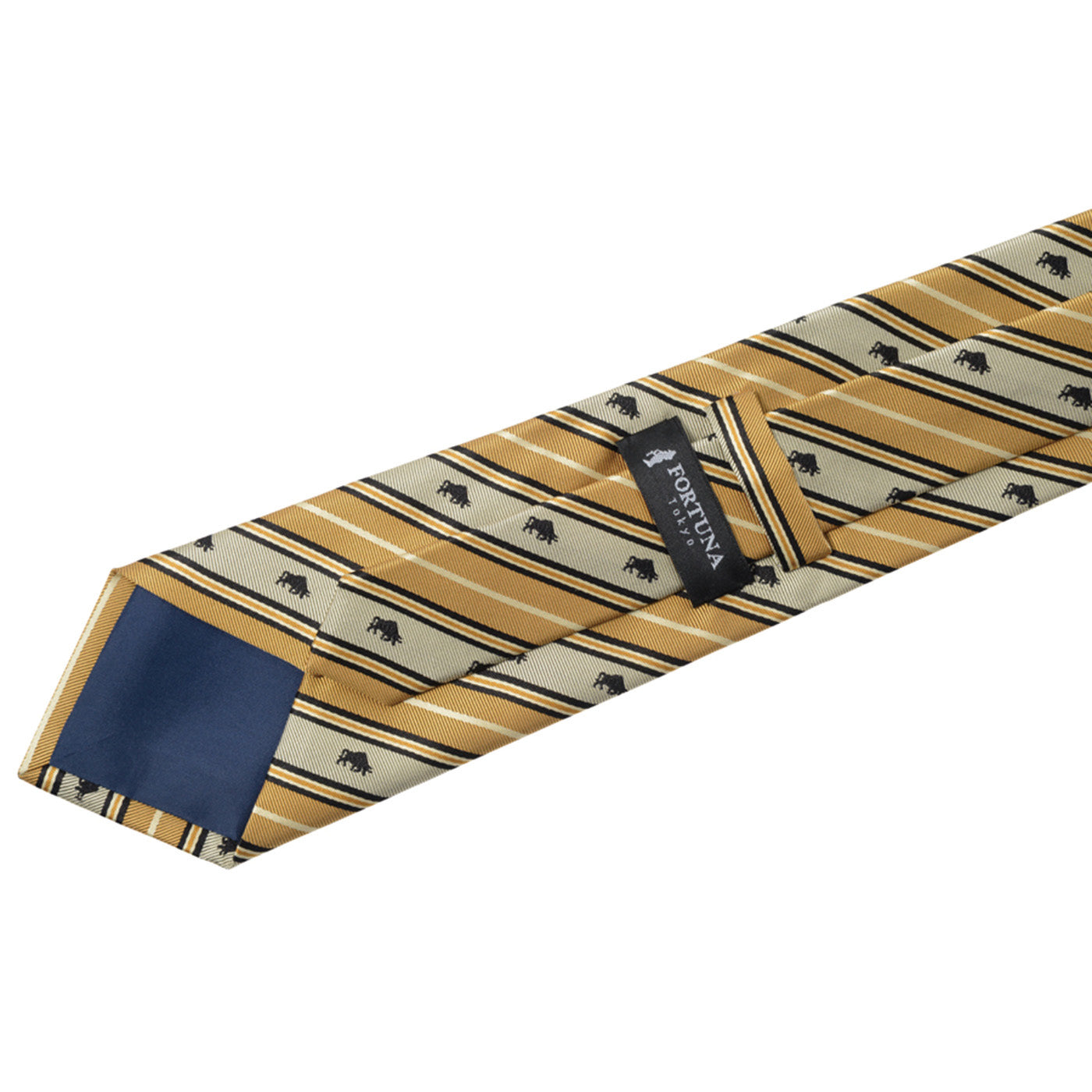 Men’s Jacquard Woven 100% Kyoto Silk Tie -17. Success Charging Bull Striped Pattern Made in Japan FORTUNA Tokyo