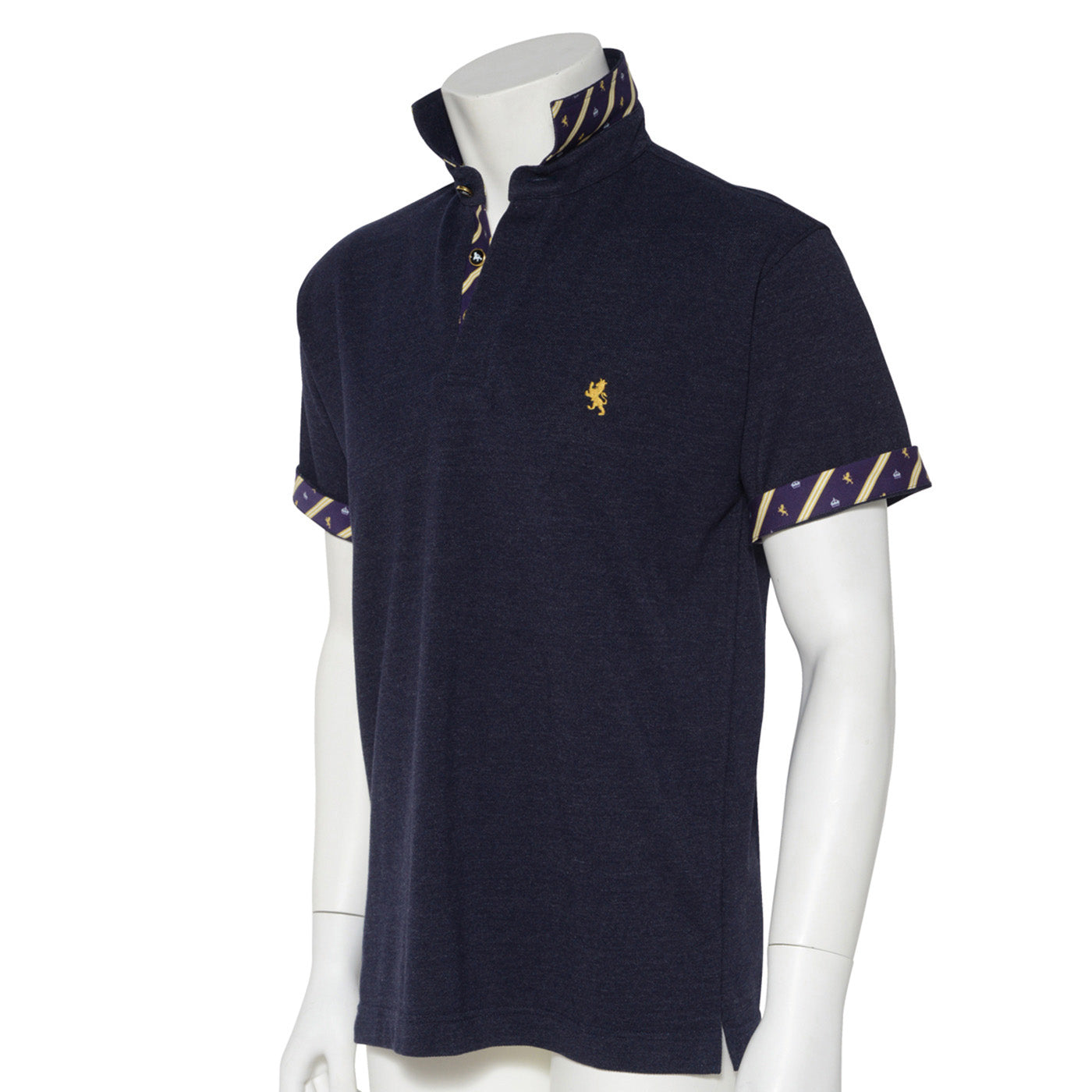 Men’s Short Sleeve Sports Polo Shirt -08. King Lion & Crown Design Made in Japan FORTUNA Tokyo