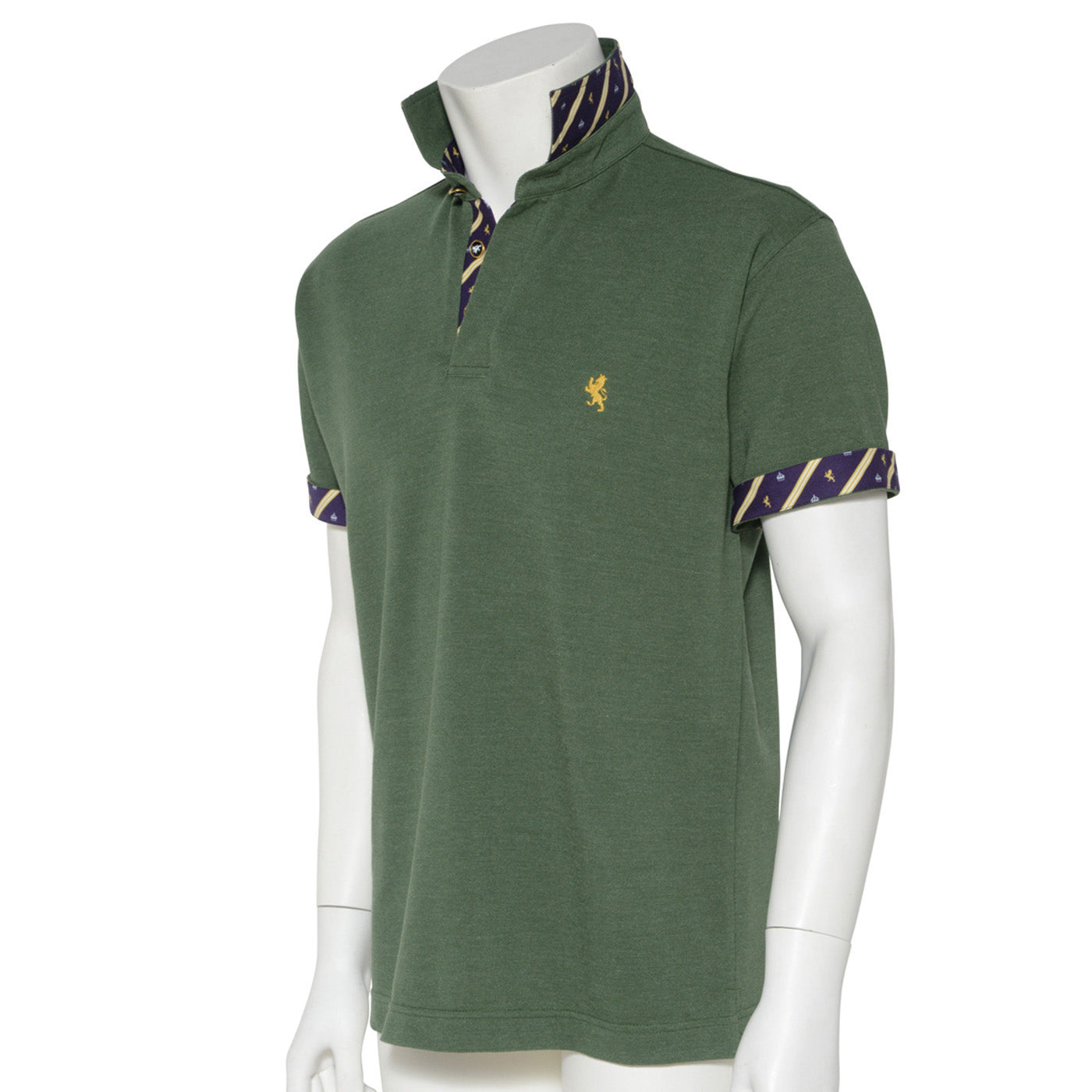 Men’s Short Sleeve Sports Polo Shirt -08. King Lion & Crown Design Made in Japan FORTUNA Tokyo