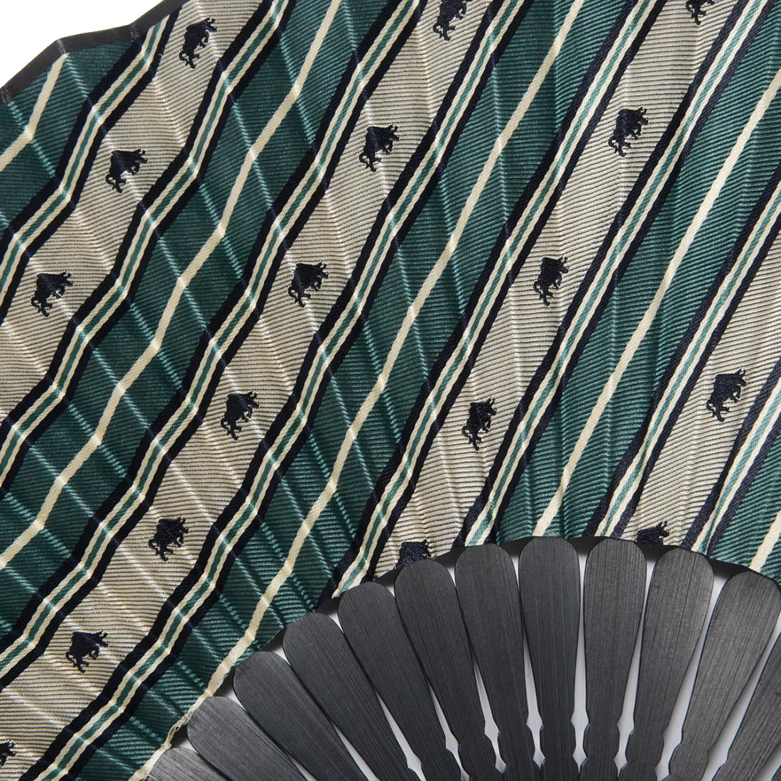 Hand Made Japanese Folding Fan -Striped Pattern Jacquard Woven Kyoto Silk & Bamboo Made in Japan FORTUNA Tokyo