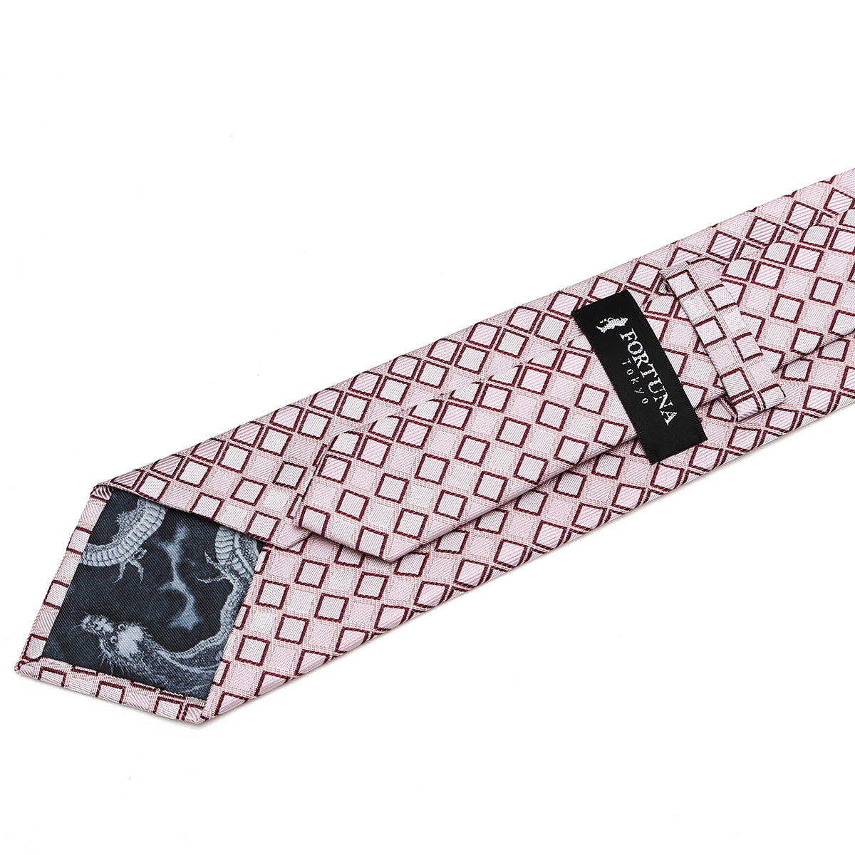 Men’s Jacquard Woven 100% Nishijin Kyoto Silk Tie -23. Dragon Shiny Plaid Pattern Made in Japan FORTUNA Tokyo
