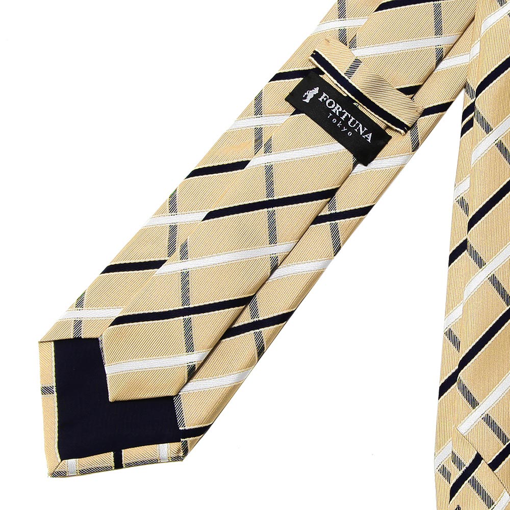 Men’s Jacquard Woven 100% Nishijin Kyoto Silk Tie -09. Sacred Check Plaid Pattern Made in Japan FORTUNA Tokyo