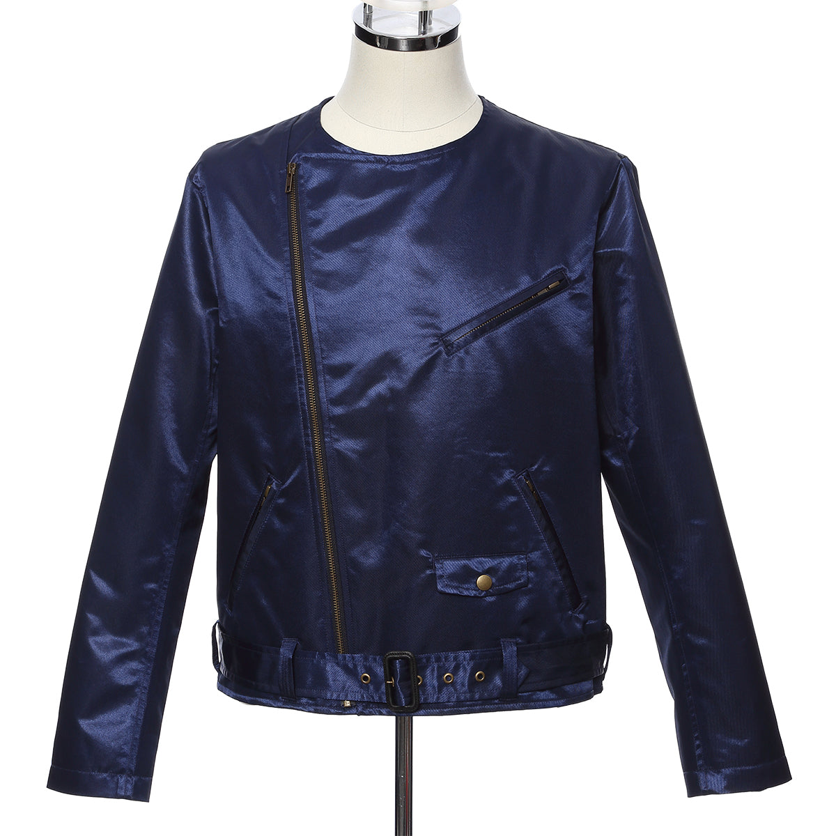 Men's Moto Biker Jacket -16. Samurai- Shiny Blue Tokyo Fashion Week Collection Made in Japan FORTUNA Tokyo