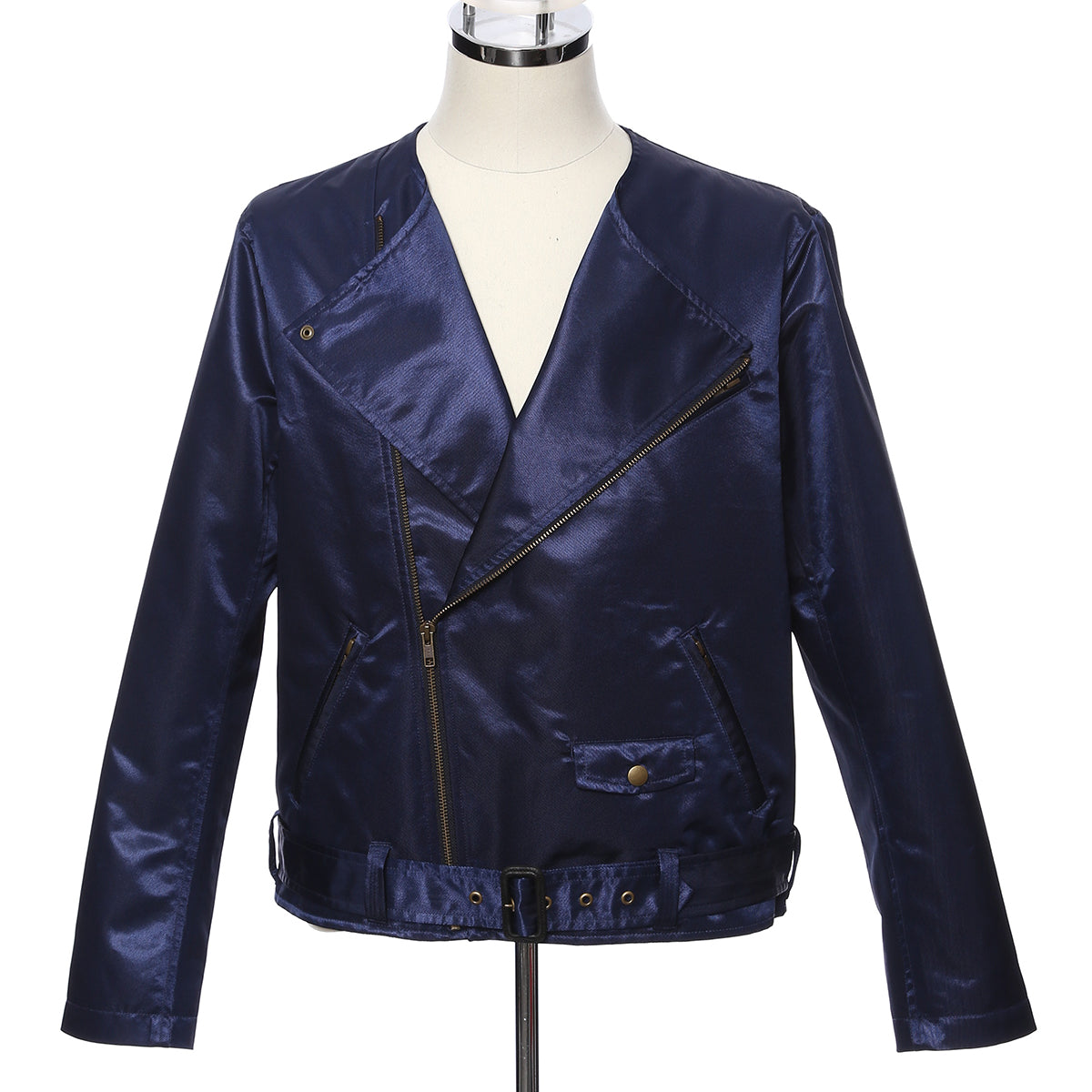 Men's Moto Biker Jacket -16. Samurai- Shiny Blue Tokyo Fashion Week Collection Made in Japan FORTUNA Tokyo