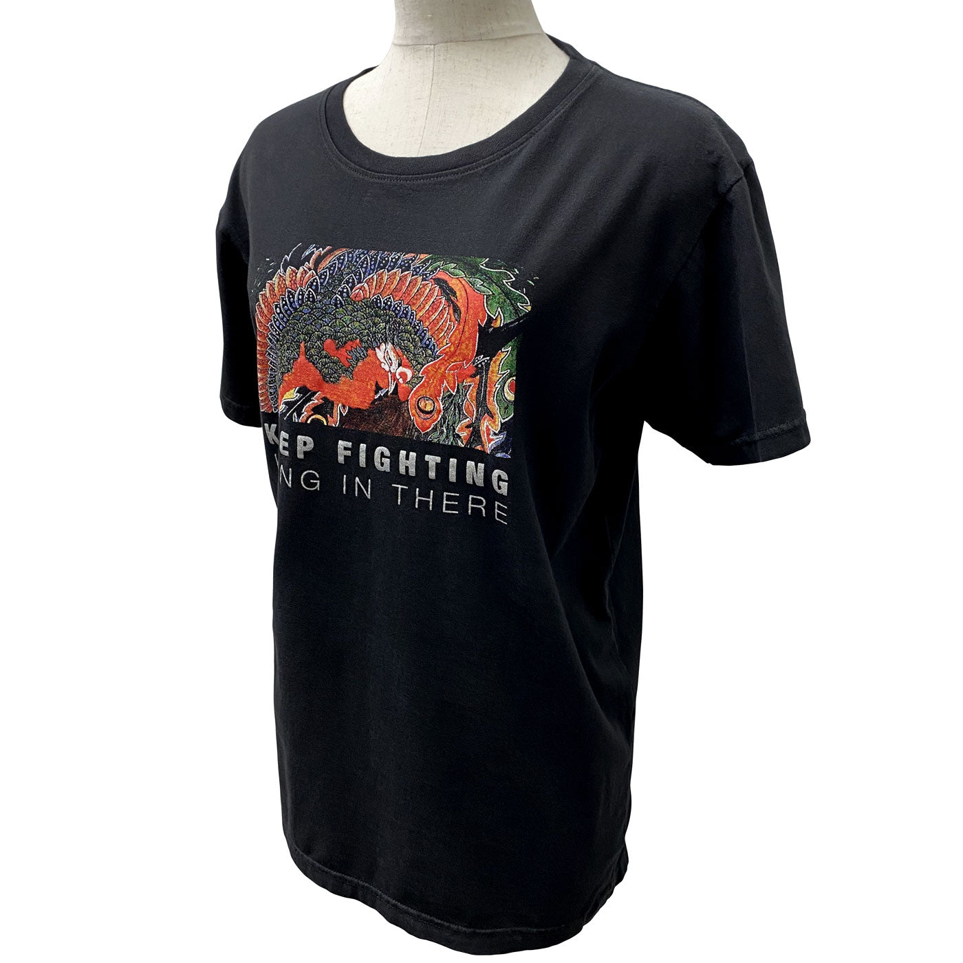 Disinfecting Cloth T Shirt Unisex 100% Cotton -Keep Fighting- Black Made in Japan FORTUNA Tokyo